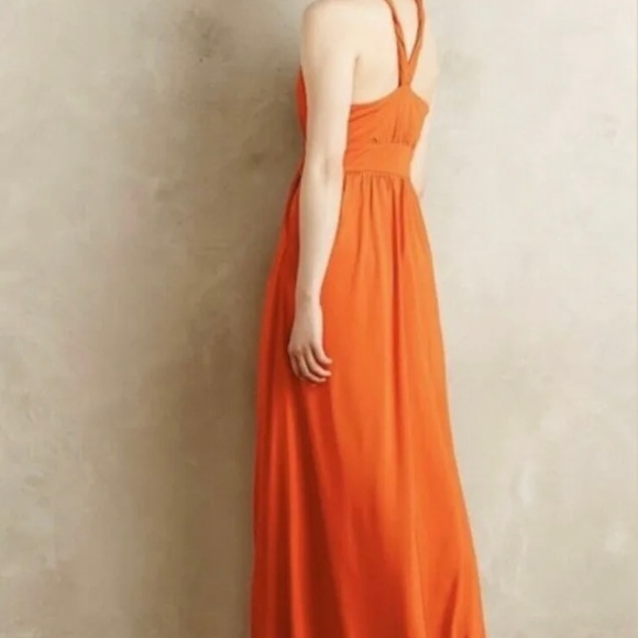 Anthropologie Maeve Yuma Halter Maxi Dress Red Orange Basketweave Size 6 - Picture 2 of 12